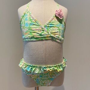 Lilly Pulitzer pastel colored girls bikini with Rosette detail